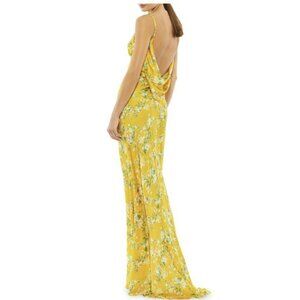 Mac Duggal Yellow Floral Backless Formal Gown Maxi Dress NWT Sz 0